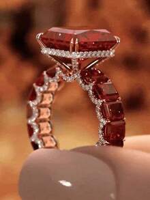 1pc Rose Gold Plated Full Rhinestone Encrusted Ruby Ring, Adjustable Women's Ring