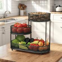 Senmeo 3-Tier Black Metal Fruit Basket (Large Capacity, Lid), Rustproof For Fruits/Veggies/Snacks/Cosmetics/Skincare - màu đen - Xem 5