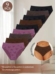 MEIYATING 9条/包 女士无缝提花低腰舒适内裤，时尚印花 - 彩色 - 查看 6