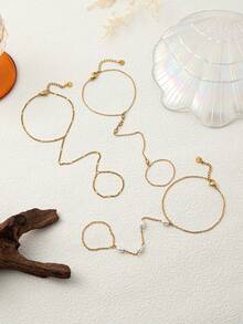 1 Peça Corrente de Dedo de Aço Inoxidável da Moda, Revestimento a Vácuo Dourado 18K, Design Minimalista Elegante de Joias Femininas, Pulseira de Dedo para Senhoras, Acessório Diário para Casa, Festa, Praia e Férias - Dourado - Visão 6