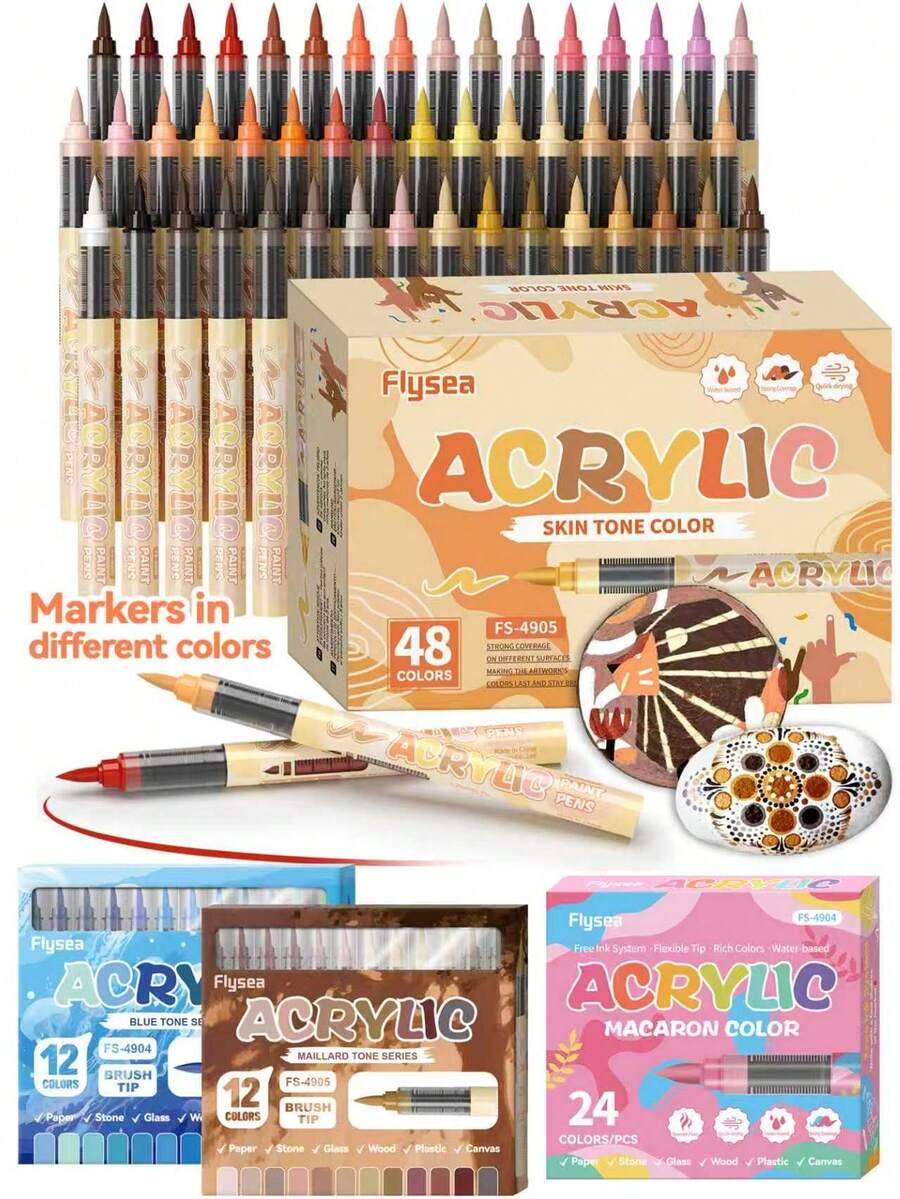 1 Peça Caneta Marcadora Acrílica, Controle Inteligente de Tinta, Conjunto de 12/24/36/48 Cores, Pintura, Grafite, Combinação de Coloração, Ferramenta de Desenho Profissional, Presente de Feriado, Essencial de Volta às Aulas - Multicolorido - Visão 1