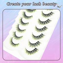 全套混色假睫毛，7对5-14毫米猫眼仿貂毛假睫毛，自然款，黑黄渐变色，适用于化妆的条状假睫毛 - 眼尾拉長款 - 查看 5