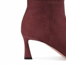 GOTHICTOR Women's Burgundy Knee High Boots Kitten Heel Stiletto Pointed Toe Faux Suede Long Boots Side Zipper Chic Low Heel Tall Boots - 酒紅色 - 查看 7