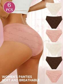 MEIYATING 6pcs/Pack Women's Seamless Ribbed Low-Rise Printed Comfortable Panties - Multicolor - View 2