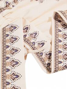 abyoxi 女士杏色长袖V领单排扣A字摆长连衣裙，复古优雅，适合节日、正式晚宴，春夏长款连衣裙 - 杏色 - 查看 10