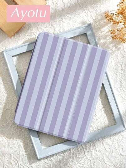 Ayotu Purple Stripes IPad Case Compatible With IPad 10th Generation, IPad 7/8/9th 10.2 Inch, Built-In Pencil Slot Compatible With Samsung Galaxy Tab A9 11 Inch, Compatible With Kindle (11th Generation-2024 Release),Reinforced Silicone Corners, Auto Wake/Sleep Function,Autumn And Winter Romance & Christmas Gifts & Valentine's Day Gifts & New Year Gifts