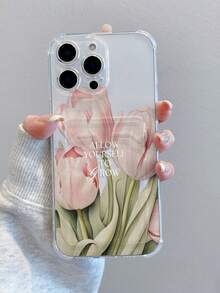 1个郁金香图案透明防震TPU手机壳，可作为节日礼物，兼容iPhone XS/XS Max/XR/11/12/13/14/15/16 Pro/17/Pro Max/14/15/16 Plus，带卡槽 - 無色 - 查看 2