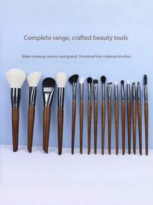 16pcs Premium Animal Hair Makeup Brushes Set With PU Pouch, Includes Powder Brush, Contour Brush, Blush Brush, Face Mask Brush, Fan Highlighter Brush, Concealer Brush, Highlighter Brush, Large Eyeshadow Blending Brush, Detail Blending Brush, Angled Eyeshadow Brush, Small Detail Brush, Large Eyeshadow Brush, Lip Brush. Chosen Skincare Tools, Selected Premium Soft Fibers Won't Irritate Skin - Redwood - View 3