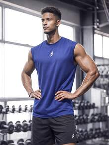 Men's Sleeveless Tank Top, Gym Training Fitness Bodybuilding Workout Vest - Royal Blue - View 1