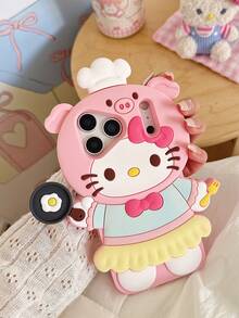 Sanrio 3D Cute Cartoon Chef KT Cat 17 Pro Max Phone Case, 14 Silicone Full Body Shockproof Anti-Fingerprint Large Hole 14 Pro 15 Pro Soft Shell 12 Pro Max Dirt-Resistant - Multicolor - View 3