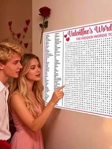 Giant Valentine's Day Crossword Puzzle Poster - Valentine's Day Crossword Puzzle, Party Crossword Game, Oversized Interactive Puzzle, Fun Family Activity, Simple And Entertaining Party Game, Adds Joy To Gatherings With Friends And Classmates, Perfect For Decoration And Gift-Giving - Multicolor - View 1