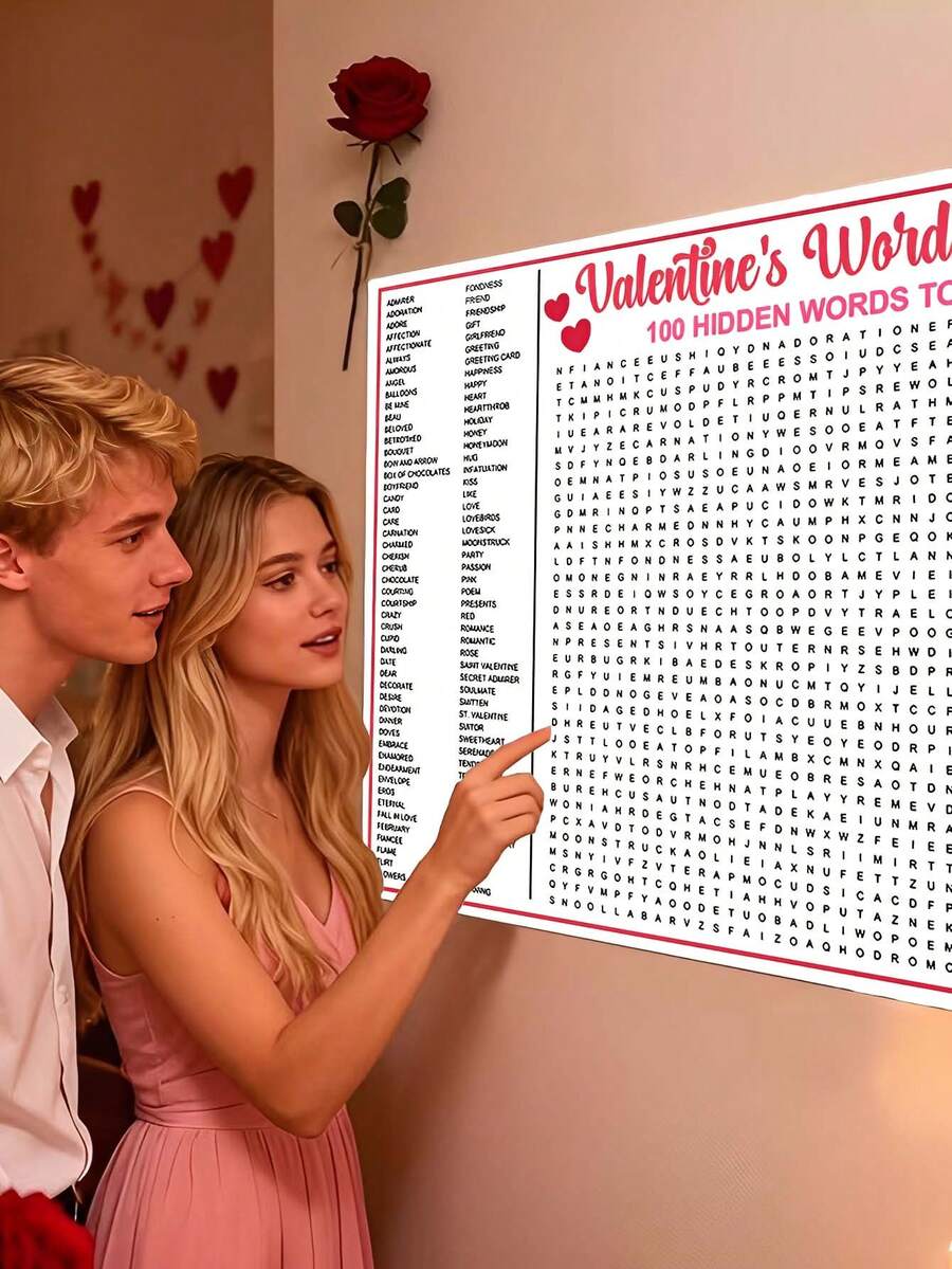 Giant Valentine's Day Crossword Puzzle Poster - Valentine's Day Crossword Puzzle, Party Crossword Game, Oversized Interactive Puzzle, Fun Family Activity, Simple And Entertaining Party Game, Adds Joy To Gatherings With Friends And Classmates, Perfect For Decoration And Gift-Giving - Multicolor - View 1