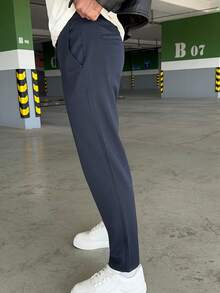 Men's Casual Everyday Commute Versatile Suit Pants With Pockets - Navy Blue - View 5