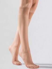 3/6/10 Pairs Women Apricot & Black 15D Knee High Stockings, Anti-Snag, Core-Spun, Sexy, Ultra-Thin, Ultra-Sheer, Versatile Thigh High Socks, Suitable For Work, Party, Gift, Fall, Cozy