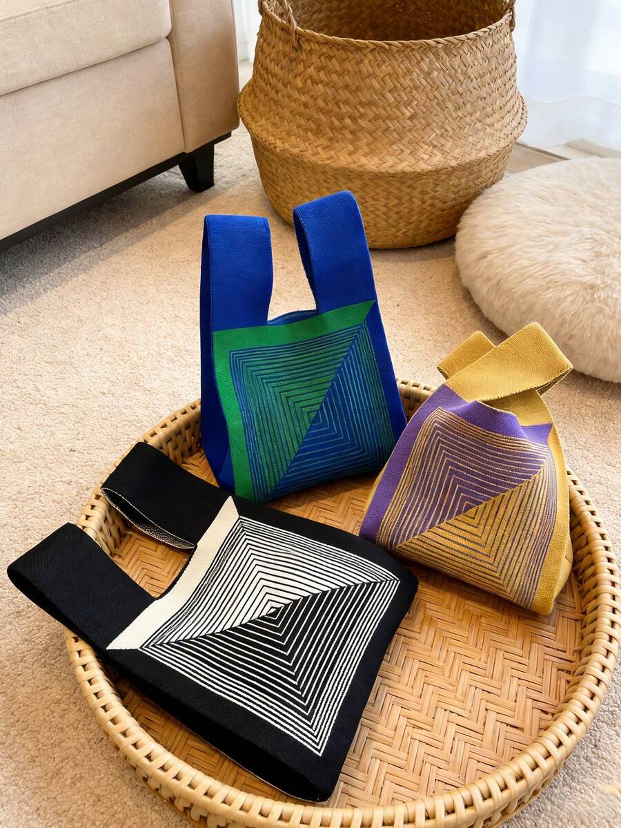 Fashionable Geometric Pattern Knot Bag Ladies Geometric Pattern Crochet Bag Suitable For Vacation, Mini Crochet Bags Handheld Bag, Hottest Beach Bags,Elegant Women's Wristlet Clutch Bag - Lightweight,Wedding Bride Bridesmaid Gifts, Party Gifts,Christmas Gifts, Thanksgiving Gifts,Bridal Showers, Back To School Gifts, Teacher Gifts,Easter Gifts - Multicolor - View 1