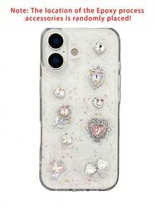 1PC Dream Cute 3D Shiny Rhinestones Butterfly Flower Bow Epoxy Sequins Phone Case Compatible With IPhone 17 Pro Max 17 Pro 17 16 Pro Max 16 Pro 16 15 Pro Max 15 Pro 14 Pro Max Y2K Artistic Glitter Clear Girl Gift Protective Back Cover - Love Bow - View 5