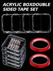 Nail Sticker Storage Box With Double-Sided Tape, Transparent Plastic Nail Sticker Storage Box, Nail Sticker Display Box, Transparent Nail Box, False Nail Storage Box, Transparent Tape Artificial Nail Display And Organization Box, Nail Sticker Display Rack With Double-Sided Tape, Suitable For Press-On Nails - Multicolor - View 2