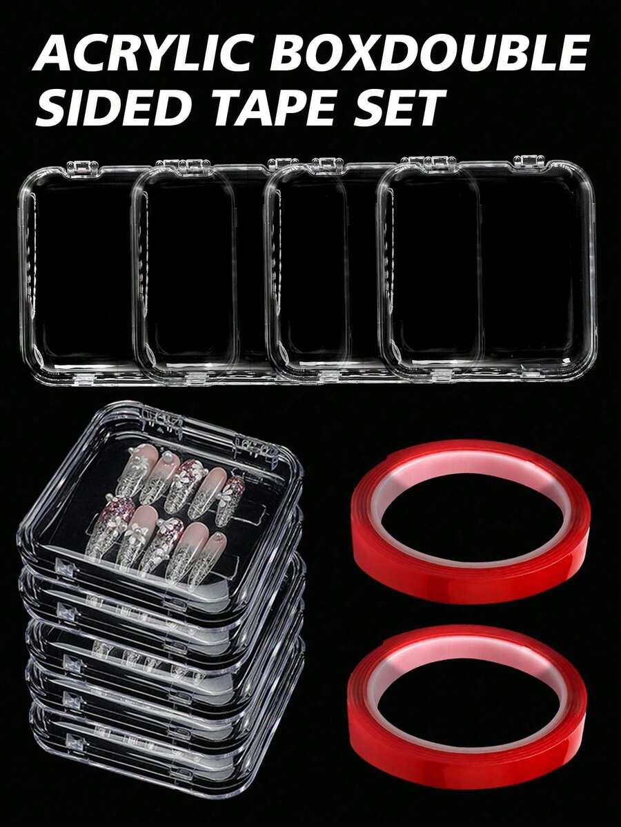 Nail Sticker Storage Box With Double-Sided Tape, Transparent Plastic Nail Sticker Storage Box, Nail Sticker Display Box, Transparent Nail Box, False Nail Storage Box, Transparent Tape Artificial Nail Display And Organization Box, Nail Sticker Display Rack With Double-Sided Tape, Suitable For Press-On Nails