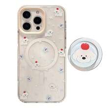 GUCADI 1pc Magnetic Transparent Cartoon Animal Holder Acrylic Anti-Drop Hard Phone Case, High-End Personalized Design Suitable Compatible With Apple Phones - Multicolor - View 3