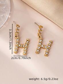 1 Paar luxuriöse Ohrringe mit Strass-H-Anhänger, elegantes hochwertiges Schmuckdesign für Frauen, geeignet für den täglichen Gebrauch, Dates, Urlaub, Feiertage, Partys, exquisites Schmuckgeschenk für Damen - Gold - Übersicht 5