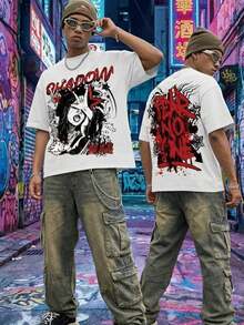 Shadow Graphic T Shirts For Men, 100 Percent Cotton Oversized T Shirt, Dark Aesthetic Punk Camisetas Para Hombre - 白色 - 查看 1