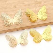 4pcs/Pack 3D Hollow Lattice Iron Butterfly 50mm Double Layer Shoes, Hats, Jewelry Decor Accessories, DIY Elegant Hair Clips, Earrings, Necklaces, Bracelets Decoration - Hollowed-out Silk Butterfly - View 8
