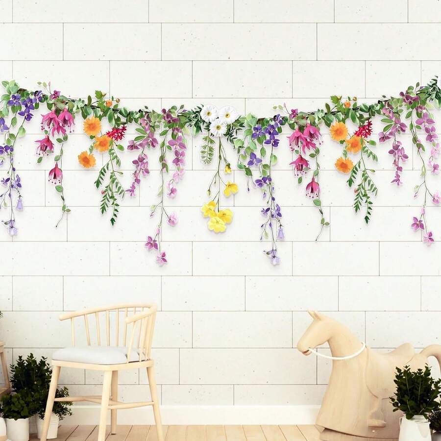 Cheerland Flower Banner Wildflower Garland For Enchanted Garden Party Floral Woodland Theme Picnic Girls Birthday Tea Party Garden Wedding Onederland Theme Laminated Watercolor Baby Shower Drations - quả mơ - Xem 1