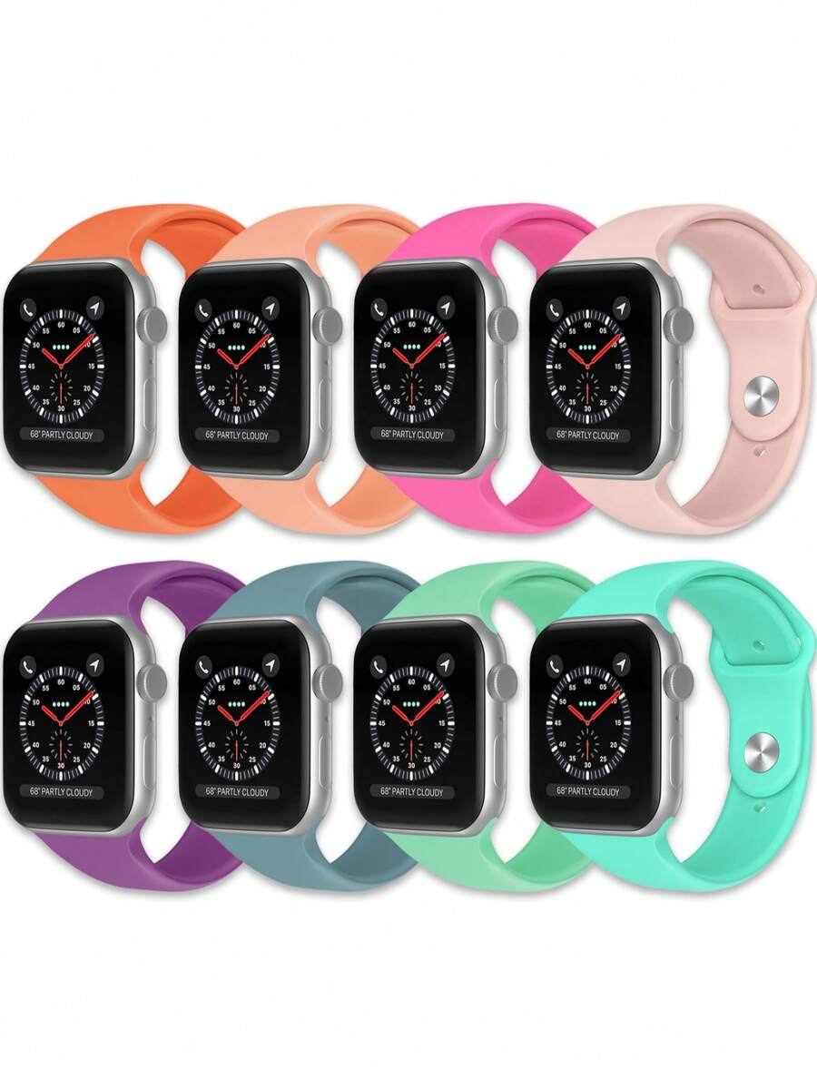 8条防水表带，兼容 38mm、40mm、41mm、42mm、44mm、45mm、46mm、49mm，男女通用；柔软硅胶运动表带，兼容 Series 10、SE、9、8、7、6、5、4、3、Ultra；时尚健身必备礼品套装 - 彩色 - 查看 1