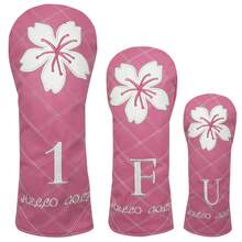 春季限量版粉钻格纹高尔夫球杆套，HELLO GOLF 白色刺绣，樱花刺绣女士个性化球杆套，浪漫高尔夫装备 - 粉色 - 查看 4