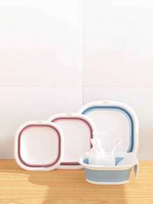 1pc Multifunctional Folding Basin - Thick And Durable Plastic, Square Shape, Convenient For Storage And Hanging - Suitable For Kitchen And Bathroom, Large Folding Basin For Outdoor Travel And Home Use, Portable Plastic Basin For Student Dormitory