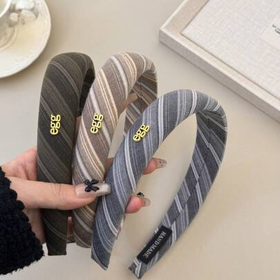 Korean Elegant Handmade Diagonal Striped Fabric Headband, Fashionable Retro Cute High Crown Fabric Hair Hoop Hair Accessory