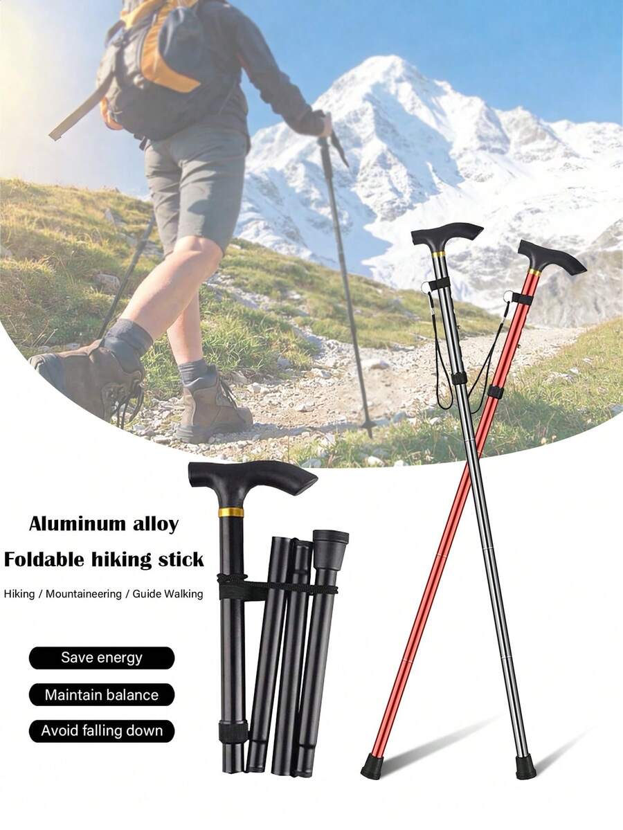 1支铝合金登山杖,5档可调折叠伸缩超轻徒步登山杖,适用于户外登山、露营装备 - 彩色 - 查看 1