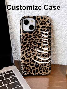 1pc Custom Fashionable Leopard Print & Letter Color 2-In-1 Glossy Protective Hard Phone Case Cover Compatible With IPhone 11/12/13/14/15/16/17 Pro Max,International Version, Not The Domestic Version - Multicolor - View 3