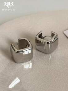 1 Pair Minimalist Luxurious Retro Exaggerated Elegant Geometric Square High-End Unique Personalized Suitable For Casual Gatherings, Daily Wear, Sweet & Cool Style Women Copper Hoop Earrings - Silver - View 2