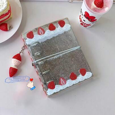 Ins Style奶油草莓M5活页笔记本，PVC硬封面，适合DIY手账，可收纳3英寸迷你卡片