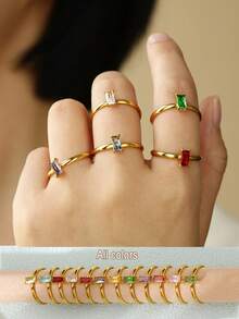 1枚精致心形诞生石戒指，女士不锈钢可调节开口戒指，时尚首饰，生日礼物，情人节礼物，送给妈妈的礼物，母亲节礼物