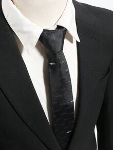 1pc Men's Casual Cute Shark Print Black Skinny Tie, Suitable For Party, Street, Business, Casual, Daily, School Outfit - Multicolor - View 3
