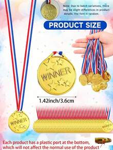 20pcs/10pcs Gold Plastic Medals, Gymnastics Sports Medals, Suitable For Sports Competitions, Talent Shows, Spelling Bees, Birthday Parties, Rewards And Prizes, Gold Plastic Sports Medals With Ribbons, Party Favors And Competition Souvenirs, Winner Medals, Gold Plastic Winner Medals With Neck Ribbons, Party Favors, Birthday Gifts, Costume Medals, Suitable For Sports Events, Activities, Props, Rewards And Party Gifts. - Gold - View 5