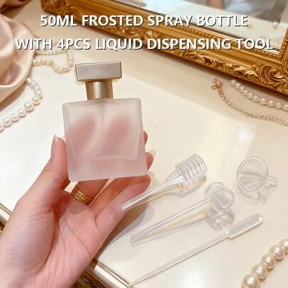 Set de 5 piezas Botella de perfume recargable - Atomizador de niebla fina a prueba de fugas, dispensador de perfume de vidrio esmerilado de tamaño de viaje, adecuado para perfume, colonia, aceites esenciales - Botella recargable portátil con accesorios (cuentagotas, embudo, separador)