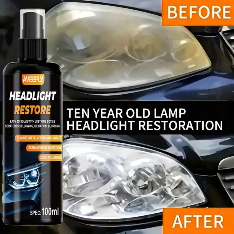 AVEEFLY Headlight Cleaner Spray Headlight Restoration Removes Haze, Oxidation & Yellowing In Minutes Restores Clarity To Foggy & Yellow Headlamp Works On Car, Truck, Motorcycle - 3.4oz/100ml - 1 Pcs - View 1