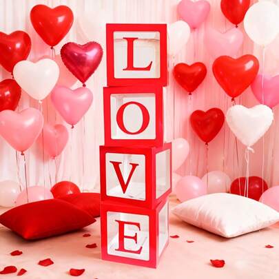 4pcs Red LOVE Balloon Boxes, Suitable For Valentine's Day Room Decor, Proposal, Confession And Wedding Decoration (Balloons Not Included)