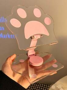 1 pieza Soporte plegable y giratorio de 360 grados de acrílico transparente con diseño de pata de gato rosa para teléfonos inteligentes, compatible con iPhone, teléfonos Android, regalo para cumpleaños, familia y amigos, soporte para teléfono, accesorios para teléfono - Multicolor - Ver 3