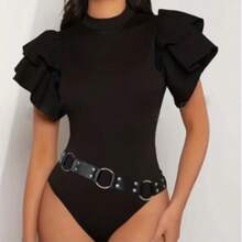 Punk Style Waist Chain Sexy Extra Large Round Ring Waist Belt Accessory, Women's Solid Color Casual PU Leather Adjustable Waist Belt, Suitable For All Seasons - Black - View 3