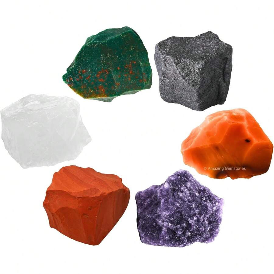 Gemstone Crystals Money And Success Manifestation, Set Of 6 Citrine, Pyrite, Garnet, Selenite, Green Aventurine And Amazonite Healing Crystals And Stones - 更年期結晶 - 查看 1