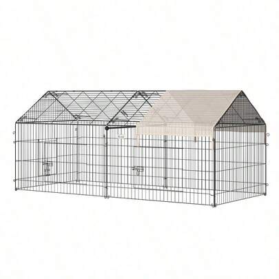 Metal Chicken Run Coop With Water-Resistant Cover, Outdoor Poultry Shade Cage For Bunny, Guinea Pig, Easy To Store & Set-Up, Beige