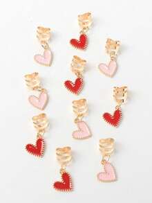 10pcs Valentine's Day Heart Tassel Accessories Set, Bohemian Cute Hairpin, Headchain, Star Moon Combination, Ramadan Gift, Party Hair Rings, Braided Rings