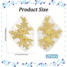 [Free Shipping]2 Pairs 4Pcs Gold 3D Floral Embroidery Lace Applique Vintage Solid Patches Sew On Polyester Flower Embroidered Appliques For Sewing MaFKing Dresses Bags Home Decor Accessories DIY Crafts - 金子 - 查看 3