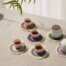 1pc Round Fringed Cup Mat Table Pad Retro Artistic Design For New Year Valentine Ramadan Home Party Supplies - Multicolor - View 7