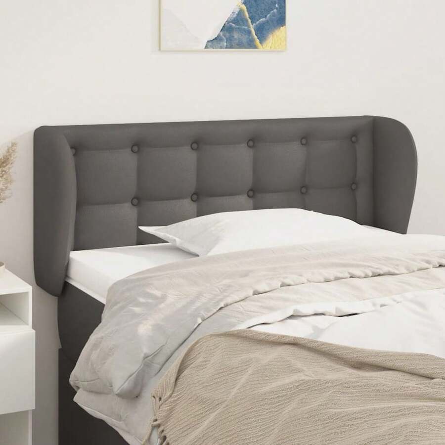 vidaXL Tête de lit avec oreilles Gris 93x23x78/88 cm - Gris - Voir 1