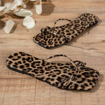 New Leopard Print Beach PU Leather Criss-Cross Sandals, Summer Holiday
